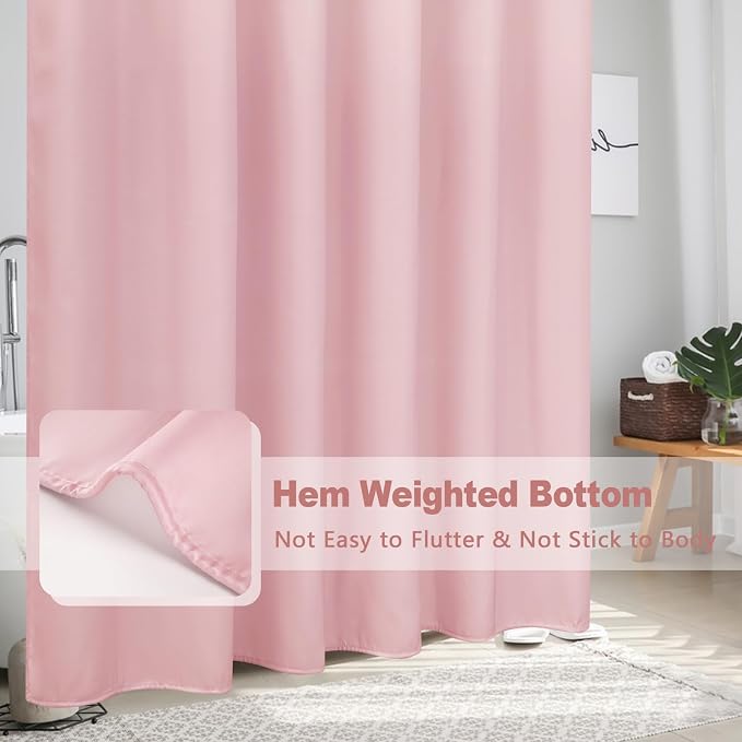 AooHome Fabric Shower Curtains, Cloth Ombre Pink Shower Curtain Sets, Washable Fabric Pink and White Shower Curtain, Rustic Farmhouse Bathroom Shower Curtains, 72x72 Inches