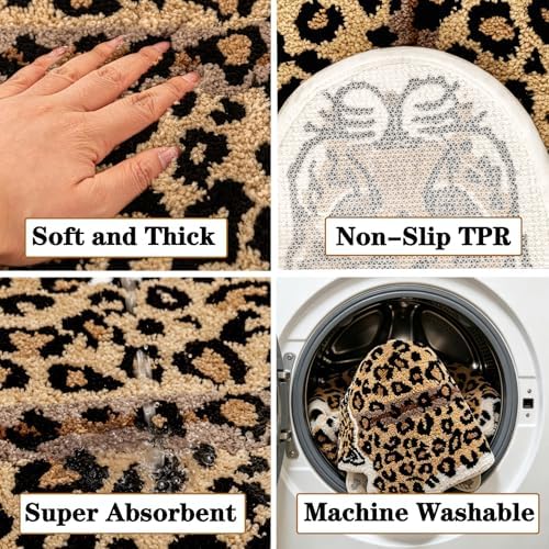 Leopard Bath Mat for Bathroom Non Slip Carpet Dark Brown 24x39in