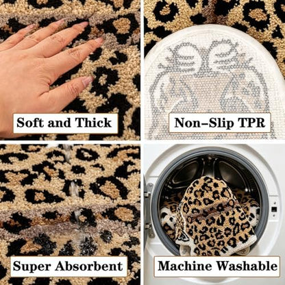 Leopard Bath Mat for Bathroom Non Slip Carpet Dark Brown 24x39in
