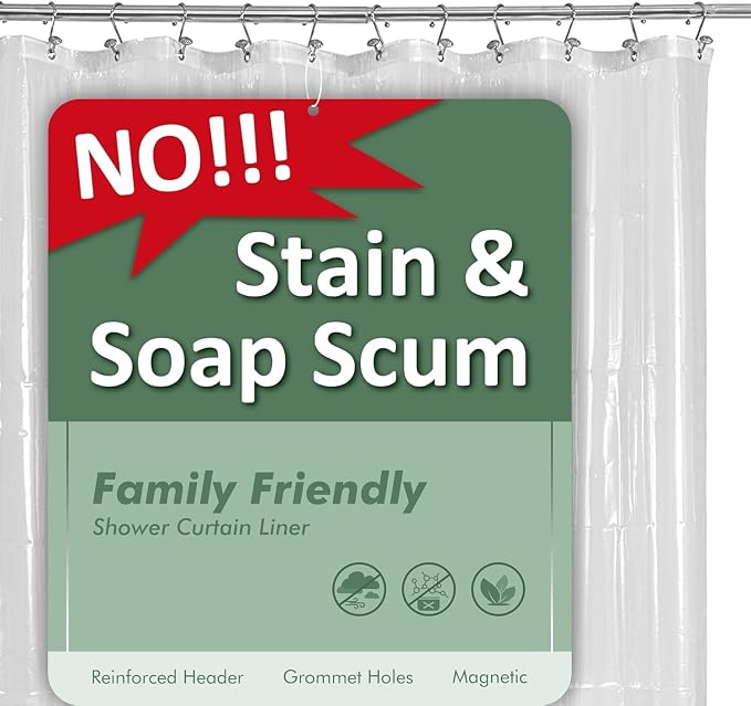 Barossa Design Short Shower Curtain Liner 60 Inch Length, Clear, 70x60 | Waterproof PEVA, PVC Free, Metal Grommets, Lightweight Plastic Shower Liner 70 x 60 Inches Short Size for Bathroom