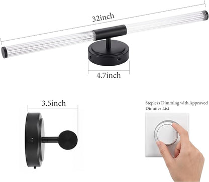 URSOLA 32" Modern LED Bathroom Light Fixtures, Matte Black 3CCT Dimmable Bathroom Vanity Light Over Mirror, Bathroom Vanity Bath Bar Lights with 360° Removable Acrylic Light Tube