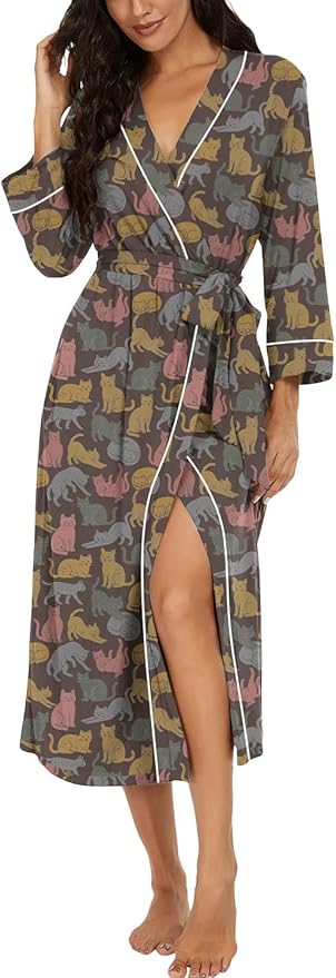 PrinStory Womens Robe Long Knit Bathrobe Lightweight Soft Robes Ladies Bath Robe