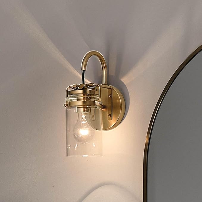 Kichler Brinley 11.5" Wall Sconce in Champagne Bronze, 1-Light, Vintage Wall Mount Light with Clear Glass, (11.5" H x 5" W), 45576CPZ