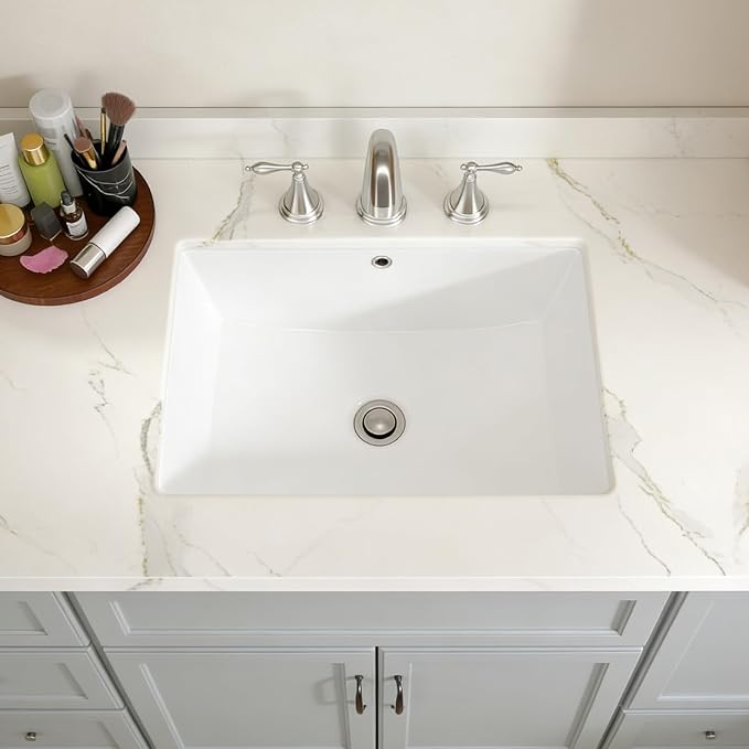 Lordear Rectangular Undermount Bathroom Sink 21x14 inch White Rectangle Bathroom Sinks Undermount White Porcelain Ceramic Lavatory Bathroom Vanity Sink with Overflow