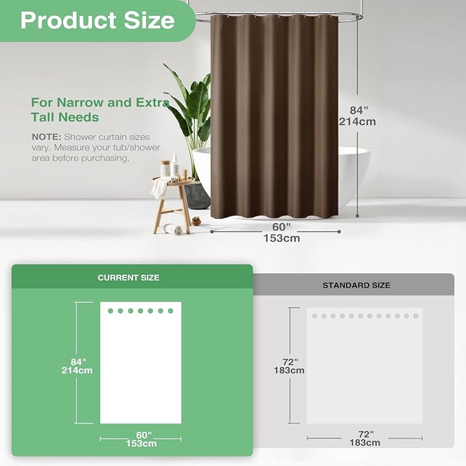 Stall Waffle Shower Curtain 256 GSM Heavy Fabric 60x84 Brown | 60 x 84 Inch Long, Thick Cloth, Weighted Hem, Water Repellent, Hotel Luxury Polyester Shower Curtain Set for Bathroom 10 Hook