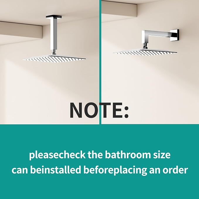 Square Rain Shower Head, High Flow Stainless Steel,Work with any decorative style，All Metal Rainfall Shower Head (Chrome, 10)