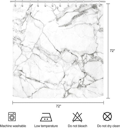 Grey White Marble Shower Curtain Abstract Modern Luxury Gray White Bathroom Curtains Waterproof Polyester Fabric Bath Curtain 72 x 72 Inch with 12 Hooks