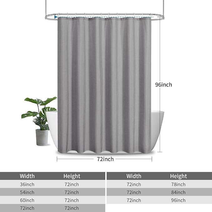 Extra Long Fabric Shower Curtain,No Liner Needed,72"x96",Grey | 2-in-1 Design,Linen Textured,100% Waterproof TPU-Laminated Backing,Magnetic Weighted,Machine Washable,For Bathroom,Hotel