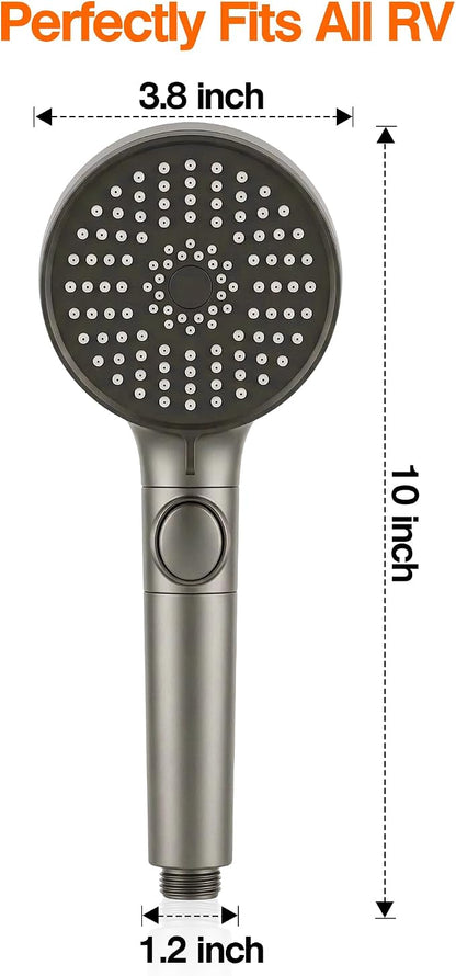 RV Shower Head with Hose, High Pressure Handheld RV Shower Head Replacement with On Off Switch,5 Modes,Power Jet, Camper Shower Head for RV,Travel Trailer,Motorhome,Boat RV Essentials,Gray