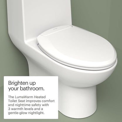 Brondell L60-RW LumaWarm Heated Toilet Seat with Night Light, 3 Temperature Settings, Gentle Close Lid,Easy Installation,Built-In Controls,Round,White