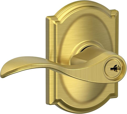 SCHLAGE Accent Lever with Camelot Trim Keyed Entry Lock in Satin Brass - F51A ACC 608 CAM