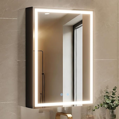Spliceable Modular LED Lighted Bathroom Medicine Cabinet Mirror with Anti-Fog Aluminum Frame, Adjustable Lighting, Built-in Sockets & USB Ports – Wall Mounted (Right Hinge, 28" L x 20" W)
