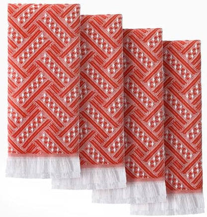 HunnmingRe 4 Pack Boho Hand Towel for Kitchen, Red Orange ,White