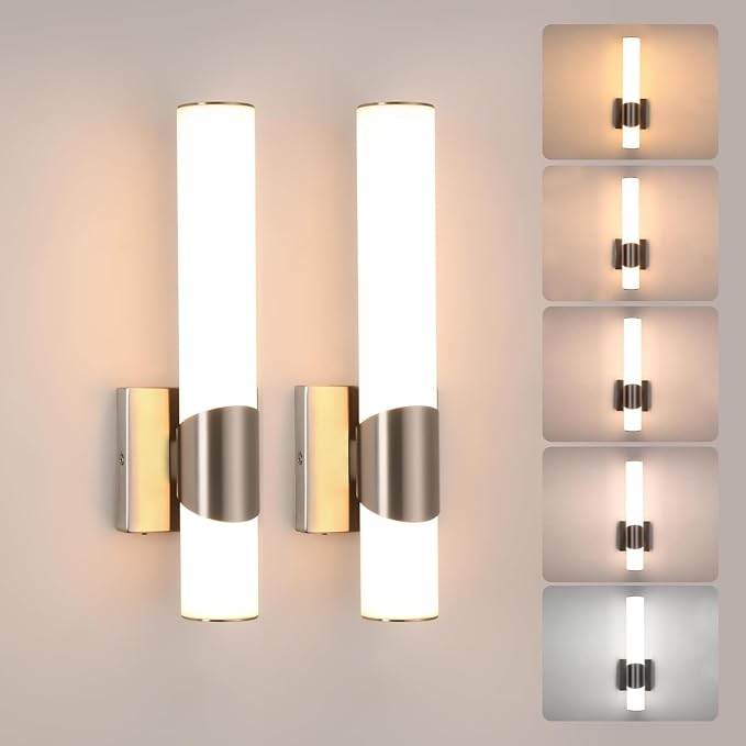 15" Brushed Nickel Bathroom Vanity Lights, Wall Sconce, 2 Pack | Modern Wall Light for Bathroom Bedroom Living Room Hallway