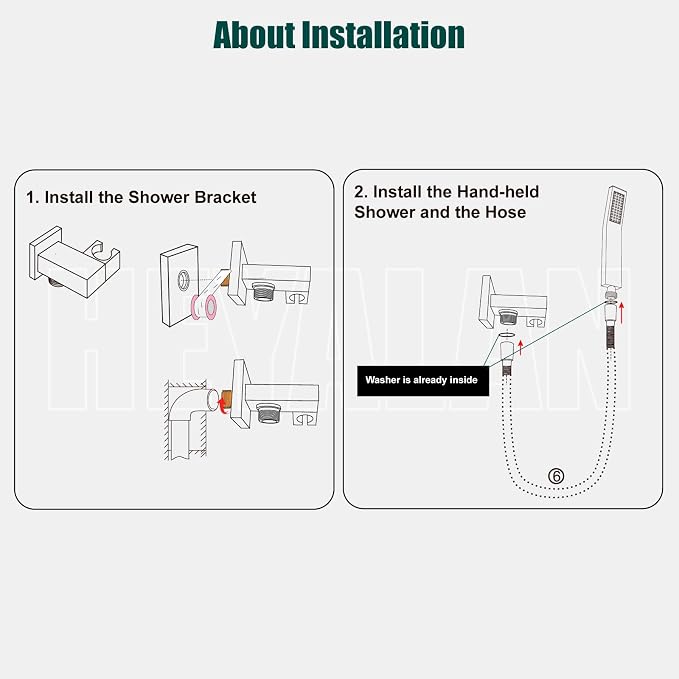 Heyalan Hand-held Shower Head Set-SUS304 Handheld Shower,Polish Chrome | SUS304 stainless steel wand, curved-style design, single rain spray, 59-inch long hose and standard 1/2-inch connection
