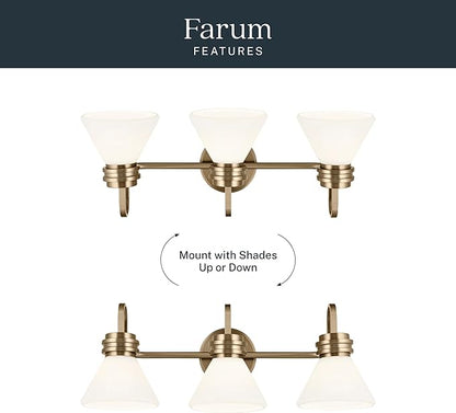 Kichler Farum 26" 3-Light Vanity Light with Opal Glass in Champagne Bronze, for Single or Double Vanity, Over a Mirror, Powder Room, Bathroom, (26" W x 9.5" H) 55155CPZ