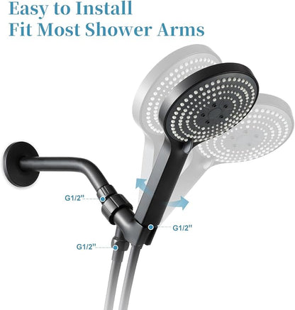 OFFO Handheld Shower Head Set, 6-Mode High Pressure Handheld Sprayer with 60" Shower Hose & Holder, High Flow Large Powerful Boosting Handheld Showerhead for Low Water Pressure, Matte Black
