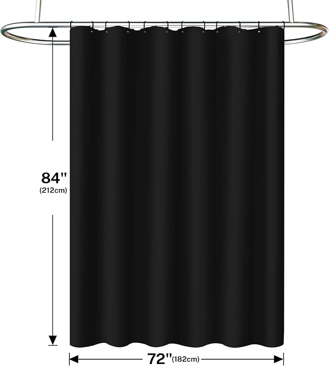 3 in 1 Shower Curtain Set, 72x84 Black Shower Curtain and Liner Set with 12 Double Sided Shower Curtain Hooks, Cloth Shower Curtains for Bathroom,Waterproof