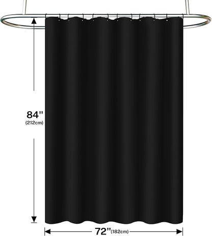 3 in 1 Shower Curtain Set, 72x84 Black Shower Curtain and Liner Set with 12 Double Sided Shower Curtain Hooks, Cloth Shower Curtains for Bathroom,Waterproof