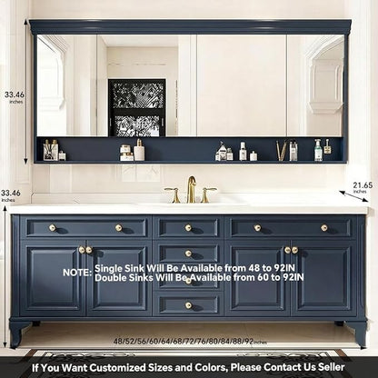 48-92IN Single/Double Sink Bathroom Vanity, Defogging Smart Mirror, Modern American Free Standing Vanity with Bathroom Cabinet