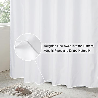 EurCross Extra Long Fabric Shower Curtain Liner 96 inch Length, High Grade Water Repellent Machine Washable Medium Weight White Bathroom Shower Curtain 72 Wide by 96 inches Long