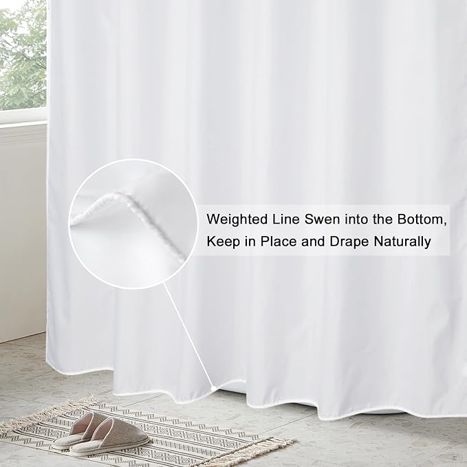 EurCross Solid White Shower Curtain 72 x 72inches Long, Water-Resistant Fabric Shower Curtain Liner for Bathroom