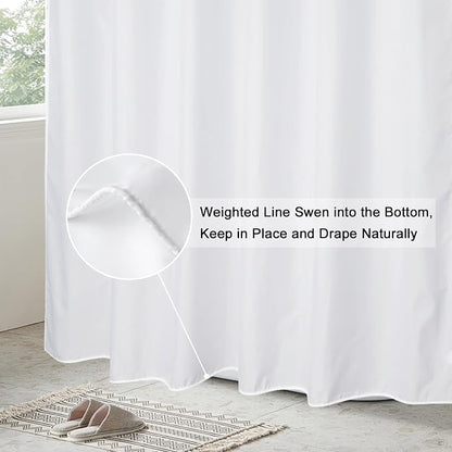 EurCross Extra Wide Shower Curtain Liner 84 x 72inch, Weighted Bottom Solid White Fabric Bathroom Shower Curtain with 14 Metal Grommets