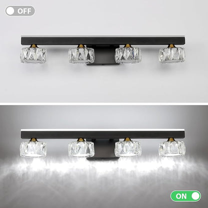 Black Crystal Bathroom Vanity Light Fixtures Over Mirror for Bathroom Lighting (4 Lights)