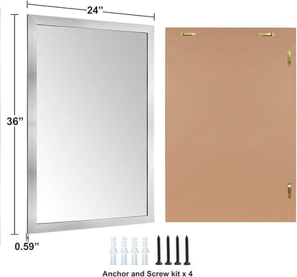 Ruomeng Bathroom Mirror 24" x 36" Rectangular Wall Mirror for Over Sink Feamed Mirror for Entryway, Bedroom, Living Room, Nickel