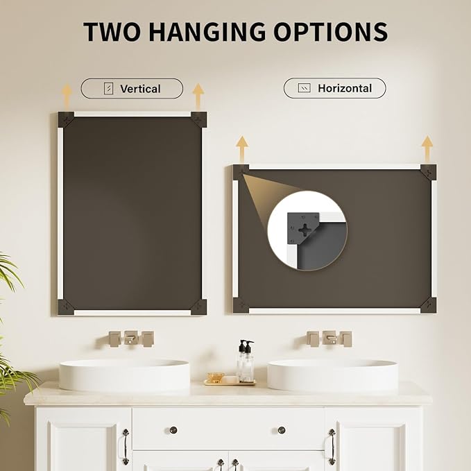 Oak Wood Effect Framed Wall Mirror, 24x36 Rectangle Mirror, 1/8" Anti-desilvering Tempered Glass, Sustainable& Sturdy Frame, Anti-Rust, HD Reflection &3min Fast Setup for Bathroom Living Room