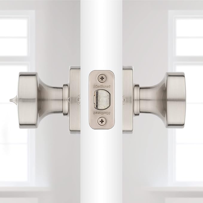 Kwikset Arroyo Knob Interior Privacy Door Knob with Lock, Door Handle For Bathroom and Bedroom, Satin Nickel Keyless Turn Lock Doorknob, with Microban Protection
