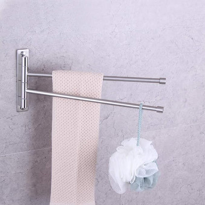 GERZWY Bathroom Swing Arm Towel Bars 2-Arm Wall Mount Stainless Steel Bath Towel Rack Hanger Towel Holder Organizer Brushed Finish HYG02-LS