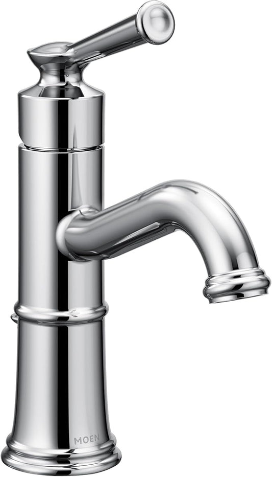 Moen Belfield Chrome One-Handle Bathroom Sink Faucet with Drain Assembly and Optional Deckplate, 6402
