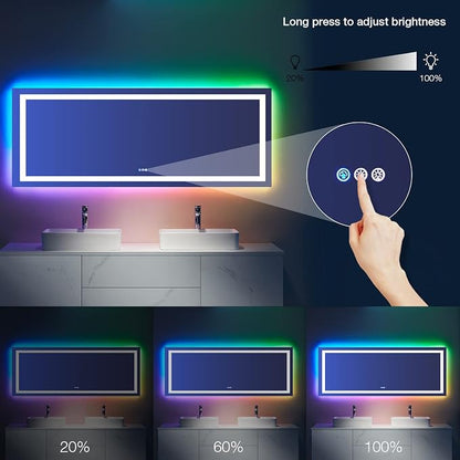 LOAAO 84X32 Inch RGB LED Bathroom Mirror with Lights, Anti-Fog, Dimmable Lighted Bathroom Vanity Mirror, Colorful Multiple Light Modes, RGB Backlit + Front Light, Memory Function, Tempered Glass | Anti-Fog, Dimmable, RGB Backlit + Front Lighted, Memory...