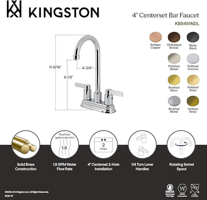 Kingston Brass KB8490NDL NuvoFusion Two-Handle 2-Hole Deck Mount Bar Faucet in Matte Black