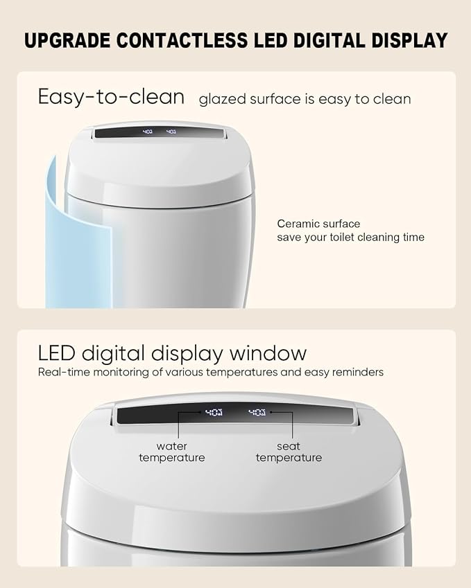 Smart Toilet with Bidet Built In with Warm Water Sprayer and Dryer | Foot Sensor Operation,Heated Seat toilet with LED Display for Bathroom,Auto Dual Flush