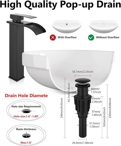 Vessel Sink Faucet Waterfall Tall Bathroom Faucet Single Handle,Single Hole Lavatory Vanity Mixer Tap with Pop Up Drain and Supply Lines,Matte Black