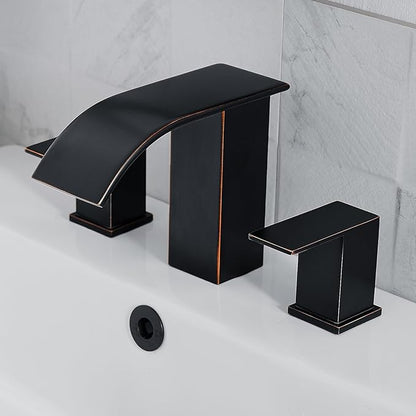 RUMOSE 8 inch Bathroom Faucets Set Oil Rubbed Bronze Bathroom Sink Faucet 3 Hole with Pop Up Drain Widespread 2 Handles Stainless Steel Lavatory Vanity Faucet Waterfall Deck Mounted