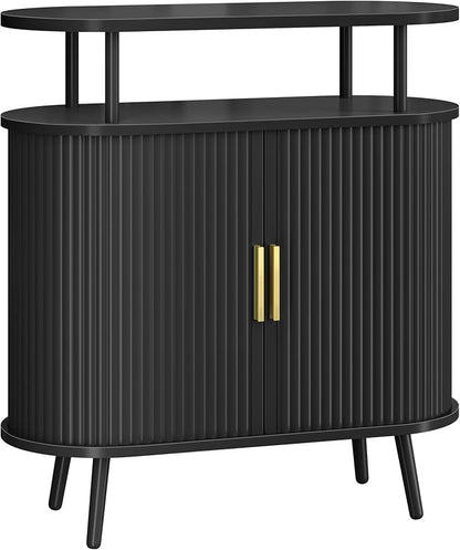 CHOEZON Bathroom Storage Cabinet, Bathroom Cabinet with Sliding Doors, Freestanding Floor Cabinet with Gold Handles, Modern Bathroom Organizer and Storage, for Bathroom, Kitchen, Entryway, Black