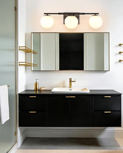 Bathroom Vanity Light Brushed Brass 3T Wall Sconce for Mirror | Modern fixture Globe Glass Shade brightness, elivers even brightness. Sturdy metal resists rust. Dresser Bathroom over Mirror