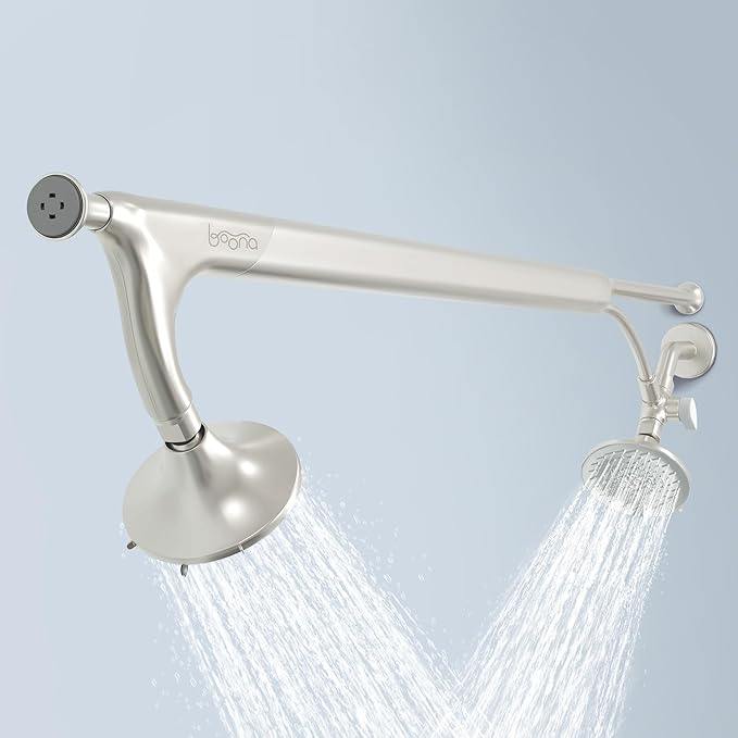 BOONA Original Tandem Shower as Seen on Shark Tank | Dual Shower Head for Couples | Max Water Pressure for Two | Easy Install (Brushed Nickel, Two Showerheads)