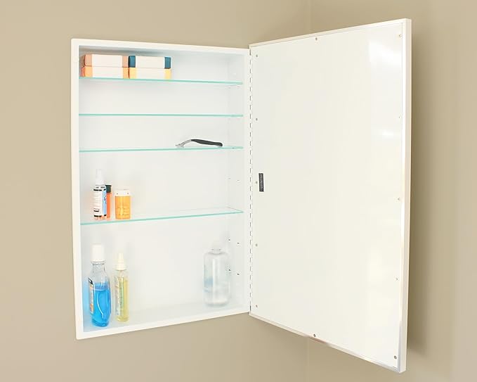 Fox Hollow Furnishings 20x30 Parker Metro Metal Framed Rectangle Recessed Bathroom Medicine Cabinet, Floating Mirror, 14x24 in-Wall Opening, Steel, Adjustable Glass Shelves, Magnet Close, Chrome