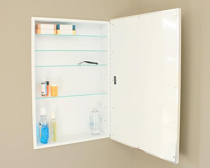 Fox Hollow Furnishings 20x30 Parker Metro Metal Framed Rectangle Recessed Bathroom Medicine Cabinet, Floating Mirror, 14x24 in-Wall Opening, Steel, Adjustable Glass Shelves, Magnet Close, Chrome