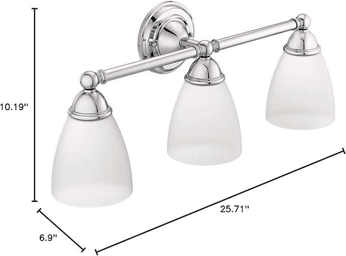 Moen YB2263CH Brantford 3-Light Dual-Mount Bath Bathroom Vanity Fixture with Frosted Glass, Chrome