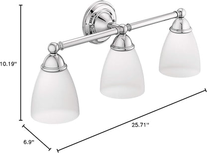 Moen YB2263CH Brantford 3-Light Dual-Mount Bath Bathroom Vanity Fixture with Frosted Glass, Chrome