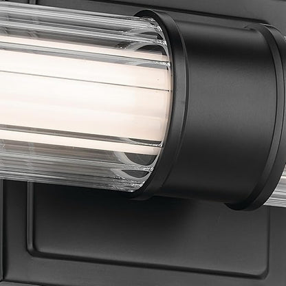 Kichler Laurene LED Bath Bar Light, Black | Linear vanity light with clear fluted glass for bathroom mirrors (31" x 5"), 55197BKLED
