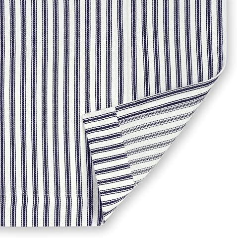 Navy Blue and White Ticking Stripe Woven Cotton Shower Curtain Extra Long 72 Inches W x 84 Inches L