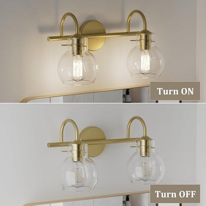 2 Lights Bathroom Vanity Light Fixtures Over Mirror Modern Gold | Wall Sconce,Elegant Globe Glass Shades,E26 Base,UL Certified,Anti-Rust,Damp Rated,Painted,Bedroom Living Room Entryway