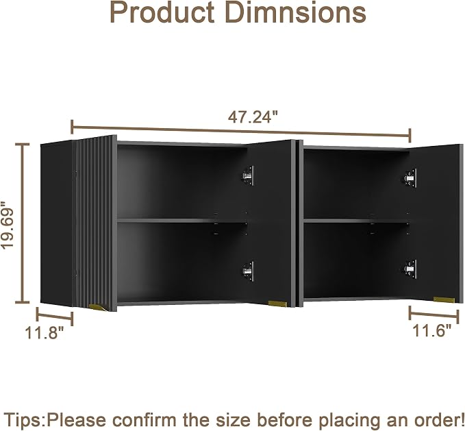 ChooChoo Bathroom Wall Cabinet, Laundry Room Cabinet with 4 Fluted Doors | Kitchen Storage Cupboard Cabinet with Adjustable Shelf, Fluted Wall-Mounted Medicine Cabinet for Kitchen, Garage, Black