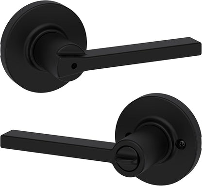 Kwikset Casey Interior Privacy Round Door Handle with Lock, Door Lever for Bathroom and Bedroom, Satin Nickel Reversible Keyless Turn Lock, with Microban Protection